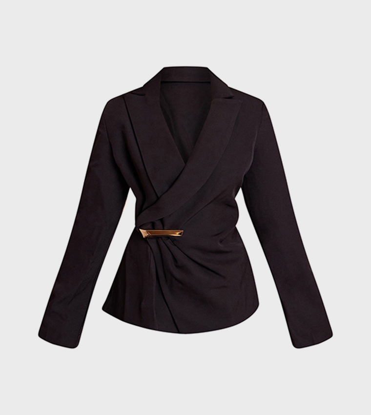 Petite Asymmetric Style Wrap Blazer