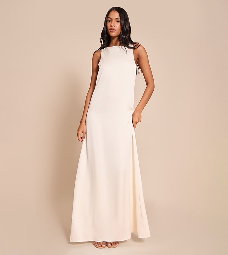 Tall Satin Boat Neck Sleeveless Maxi Dress