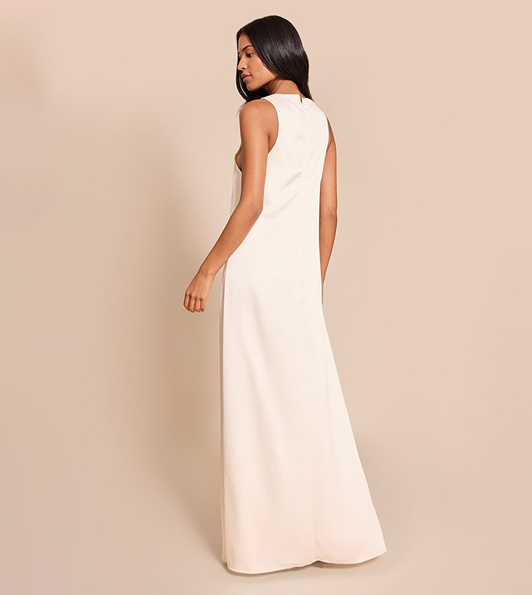 Tall Satin Boat Neck Sleeveless Maxi Dress