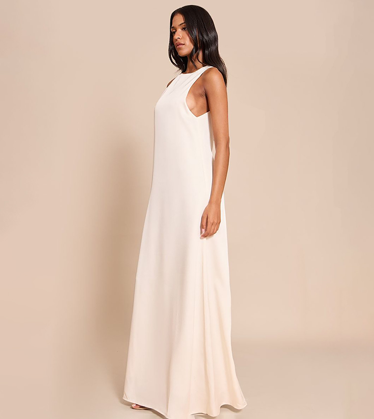 Tall Satin Boat Neck Sleeveless Maxi Dress