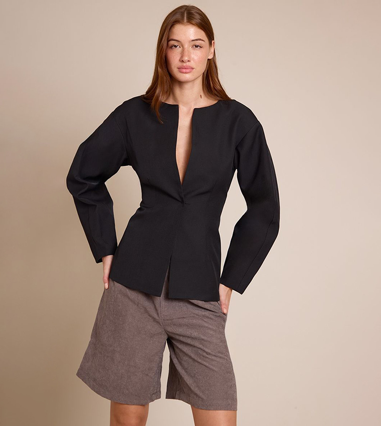 Cocoon Sleeves Cinch Waist Blazer