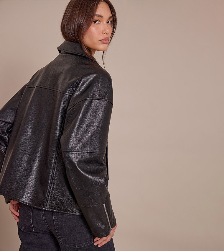 Faux Leather Oversized Biker Jacket