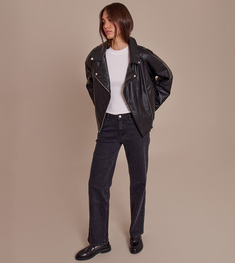 Faux Leather Oversized Biker Jacket