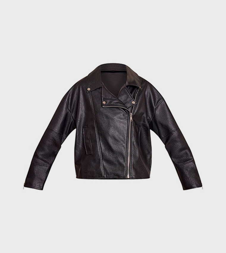 Faux Leather Oversized Biker Jacket