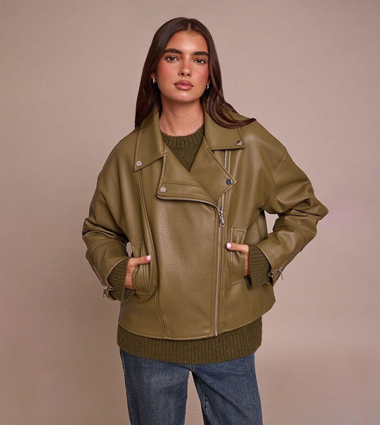 Faux Leather Oversized Biker Jacket