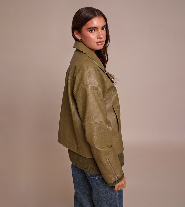 Faux Leather Oversized Biker Jacket