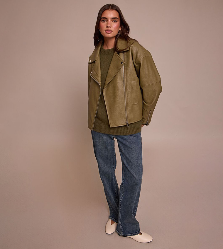 Faux Leather Oversized Biker Jacket