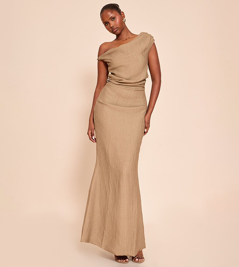 Textured One Shoulder Maxi Dress