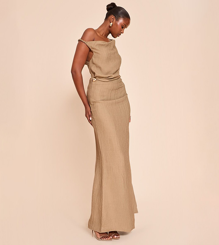 Textured One Shoulder Maxi Dress