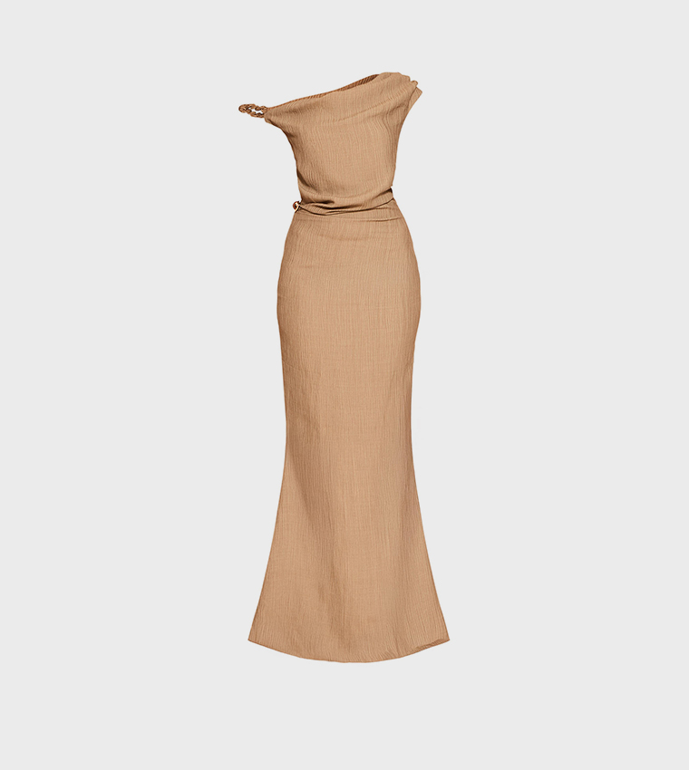 Textured One Shoulder Maxi Dress