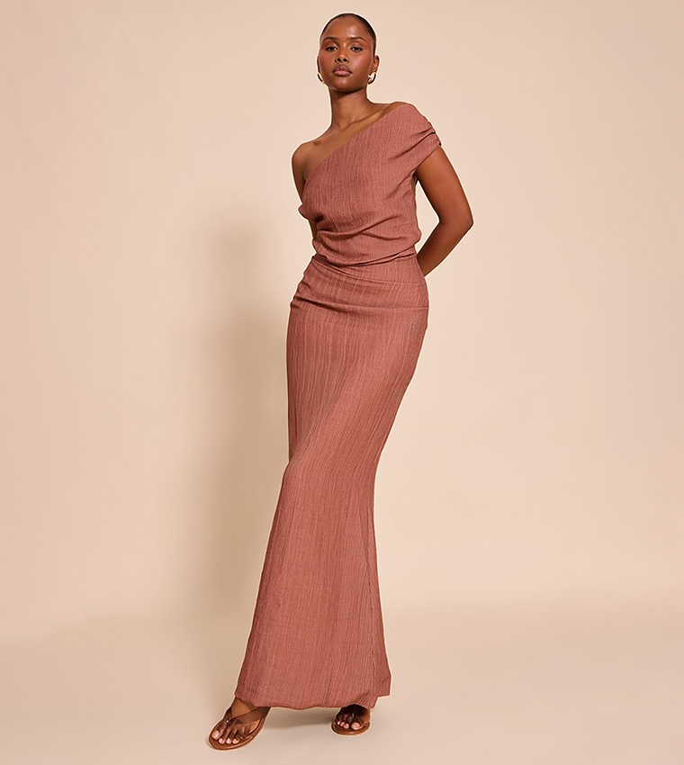 Textured One Shoulder Maxi Dress