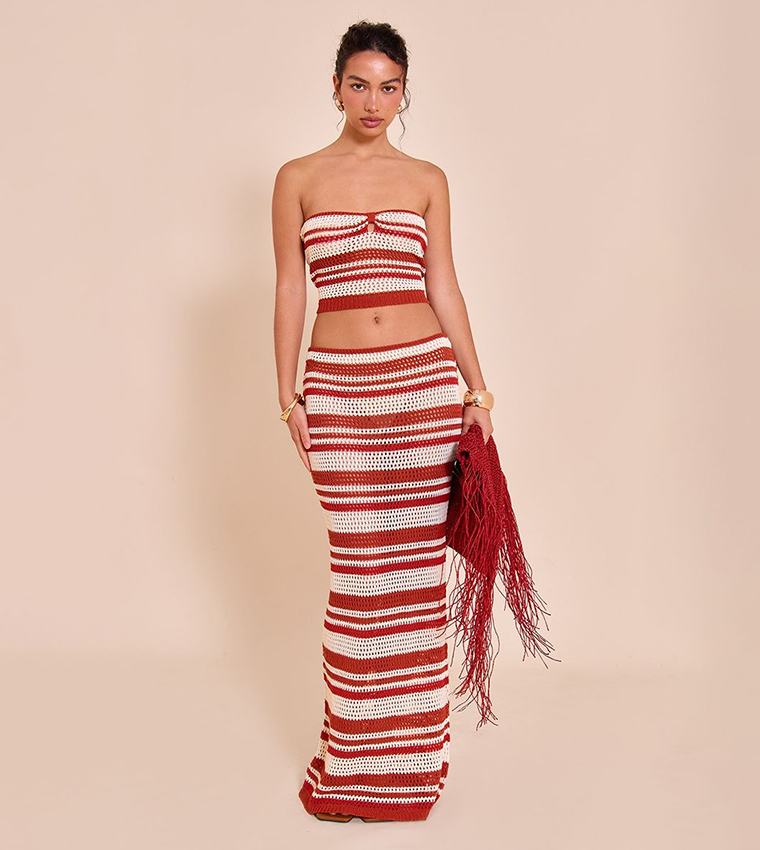 Stripe Crochet Knitted Maxi Skirt