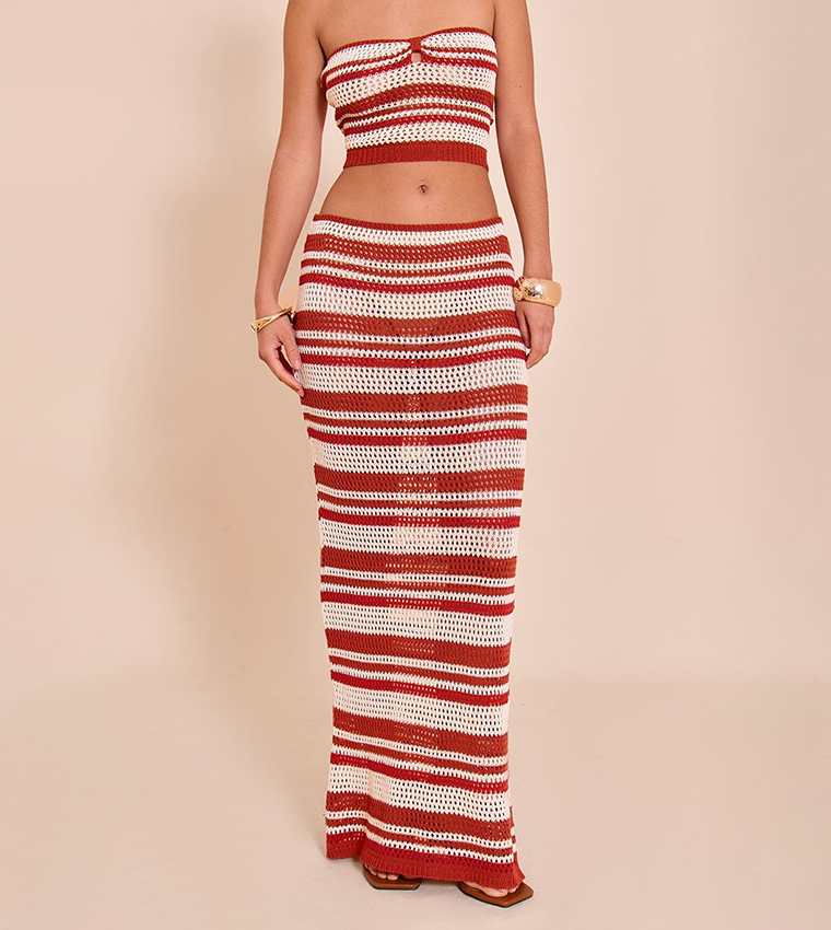 Stripe Crochet Knitted Maxi Skirt