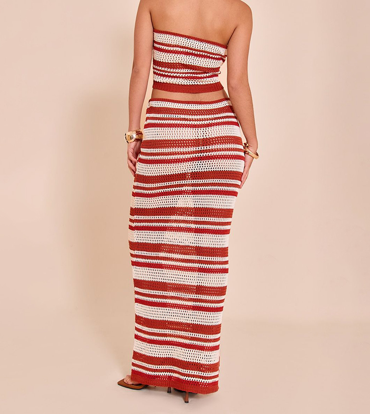 Stripe Crochet Knitted Maxi Skirt