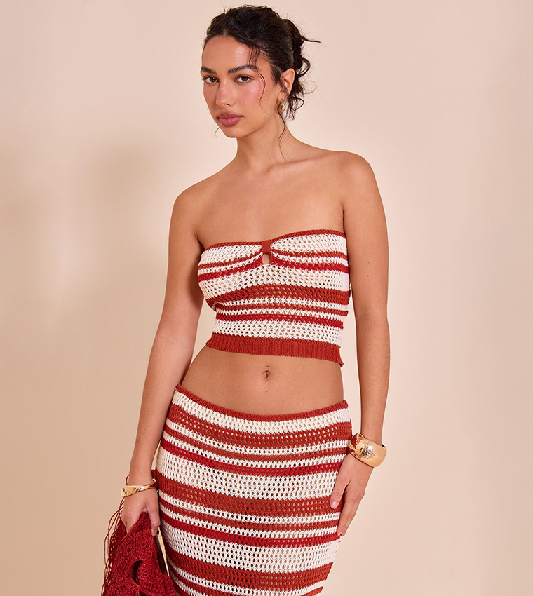 Stripe Crochet Knitted Maxi Skirt