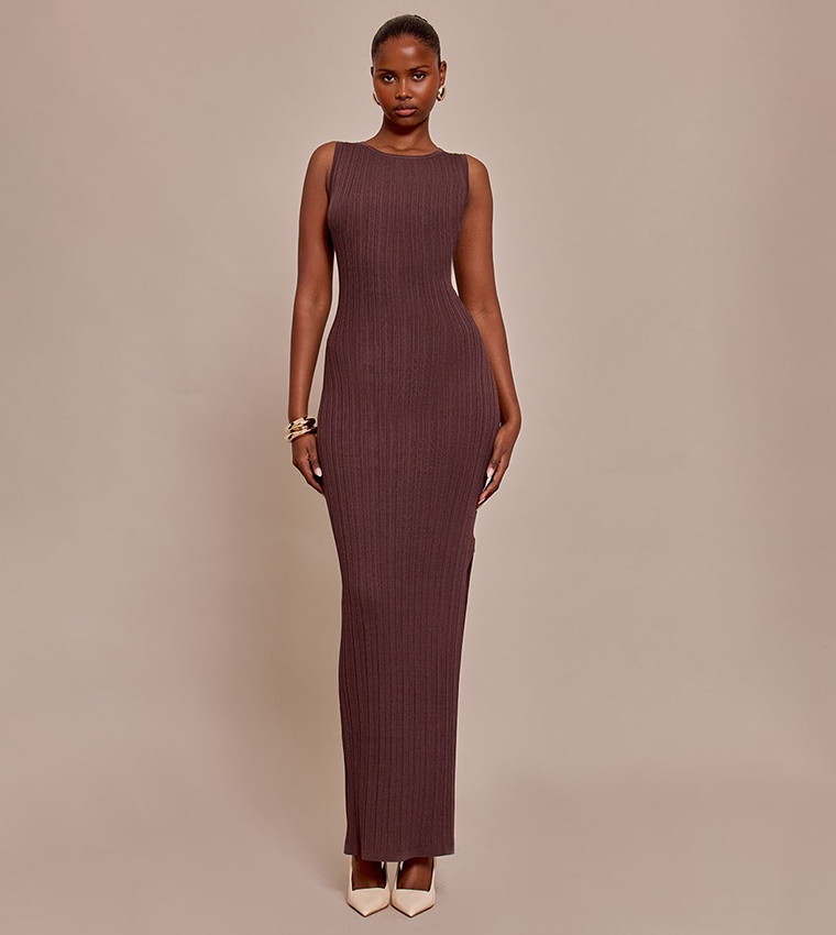 Ribbed Knit Sleeveless Maxi Dress