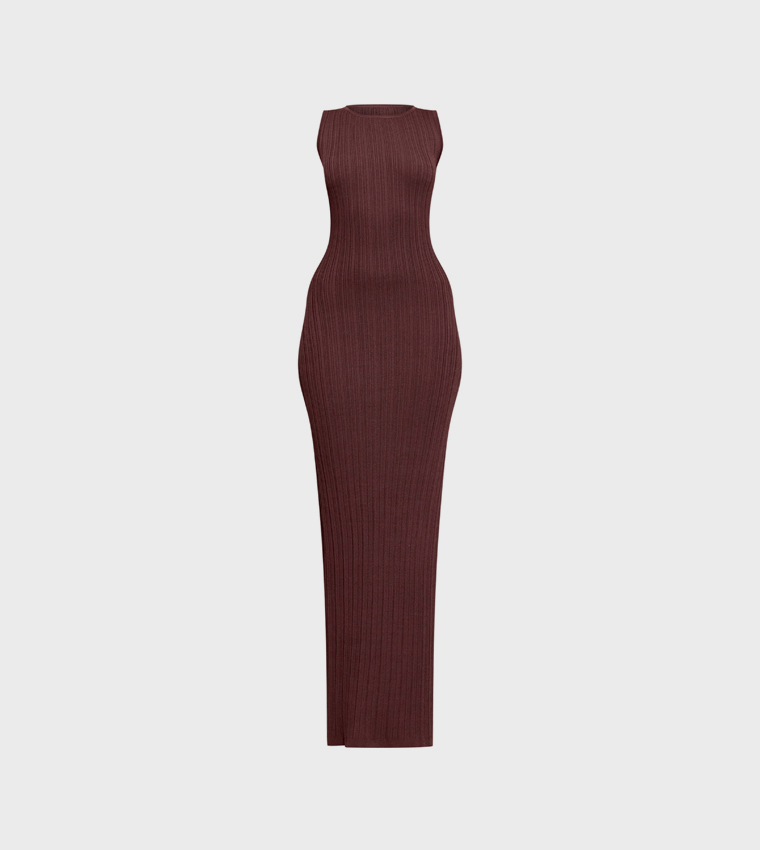 Ribbed Knit Sleeveless Maxi Dress