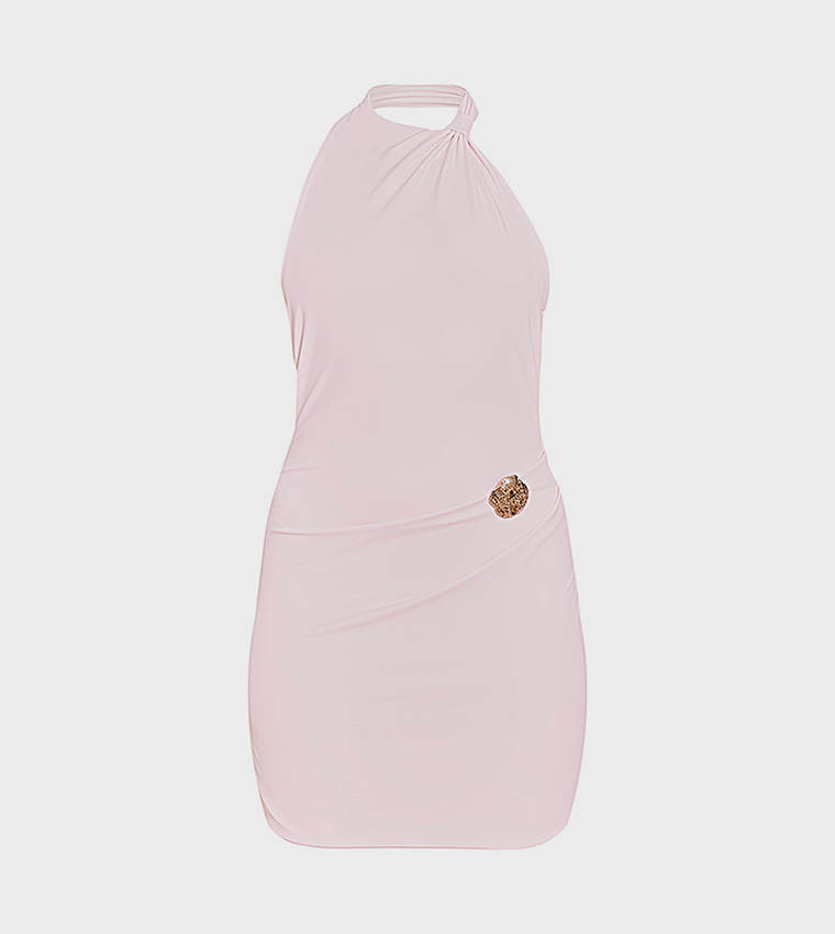 Ruched Halterneck Trim Detail Mini Dress