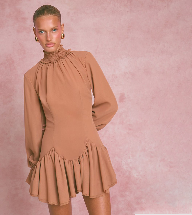 Chiffon Frill Hem Shift Mini Dress