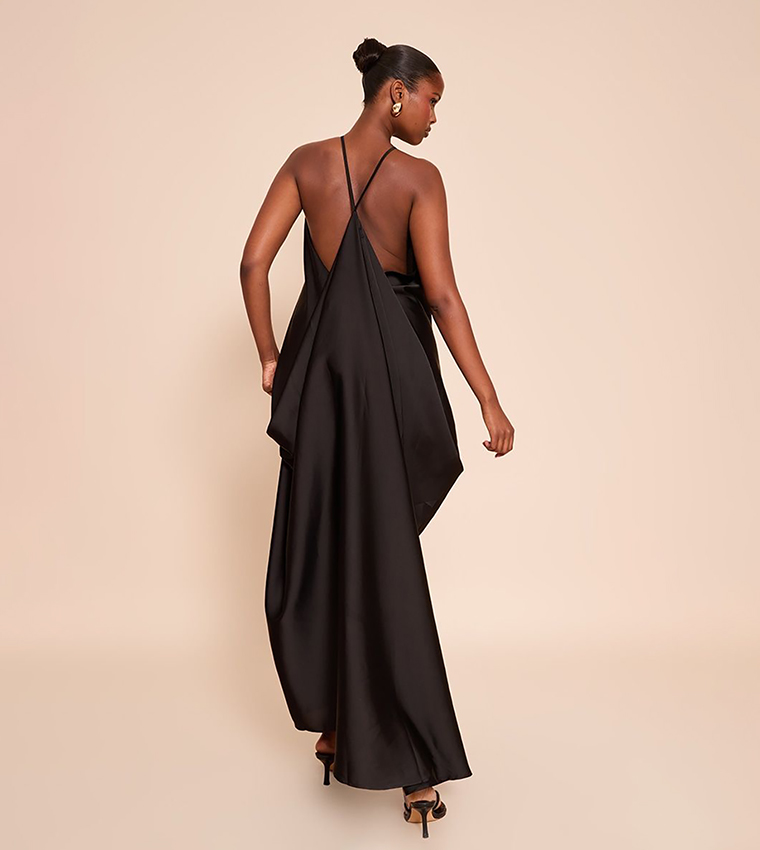 Satin Drape Back Detail Maxi Dress
