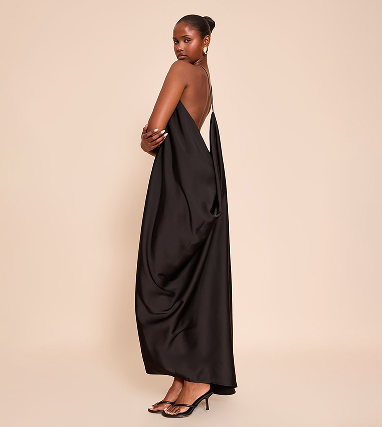 Satin Drape Back Detail Maxi Dress