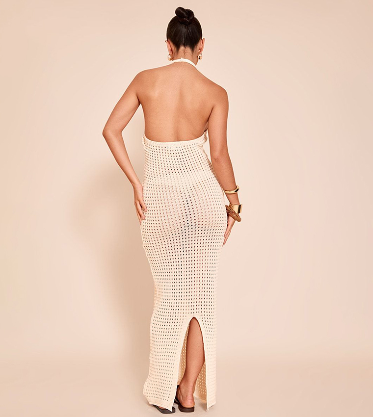 Buy PrettyLittleThing Crochet Halterneck Maxi Dress In Beige | 6thstreet Bahrain Buy PrettyLittleThing Crochet Halterneck Maxi Dress In Beige | 6thstreet Bahrain