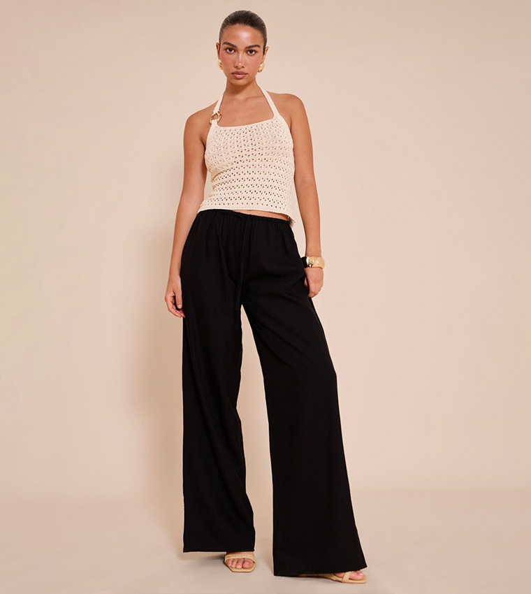 Crochet Trim Detail Halterneck Crop Top