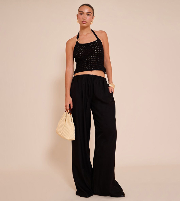 Crochet Trim Detail Halterneck Crop Top