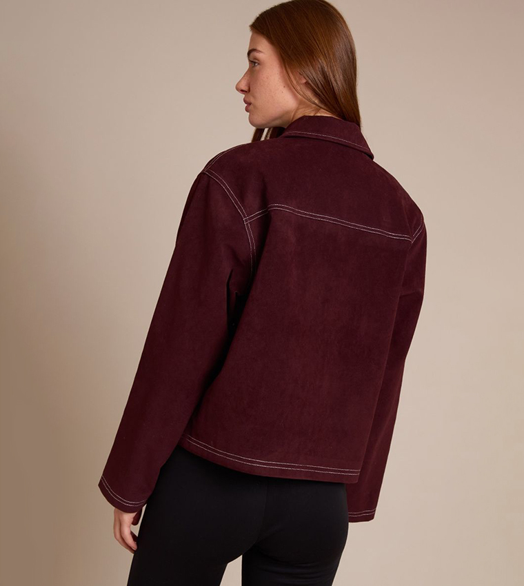 Pocket Detail Faux Suede Jacket