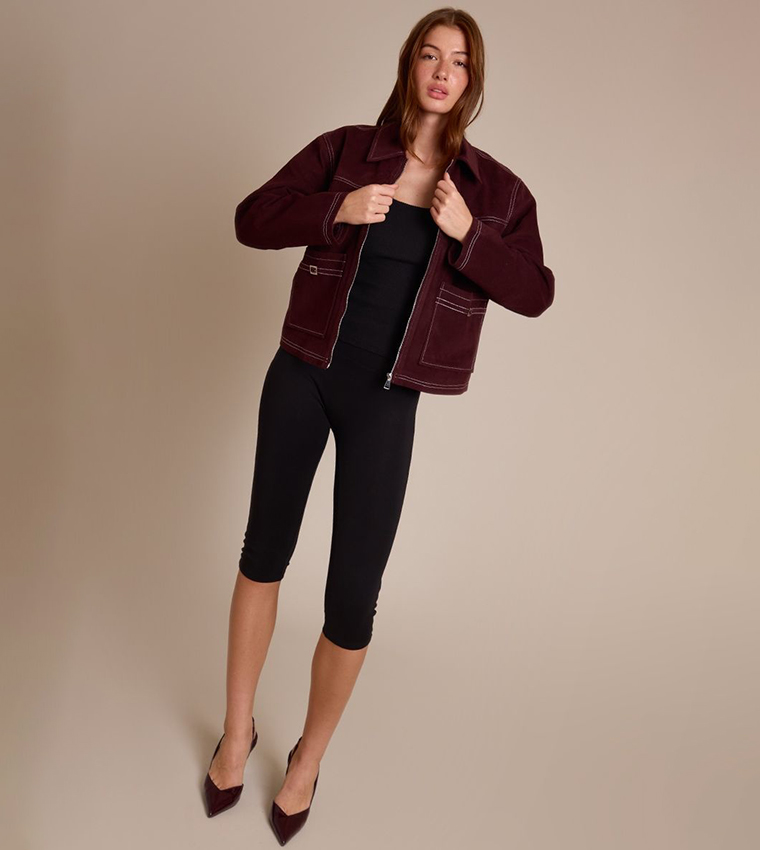 Pocket Detail Faux Suede Jacket