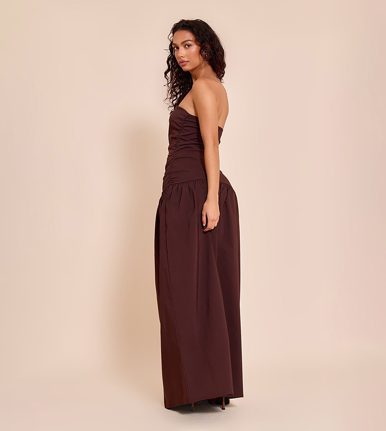 Stretch Strapless Ruched Maxi Dress