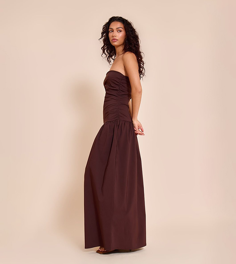 Stretch Strapless Ruched Maxi Dress