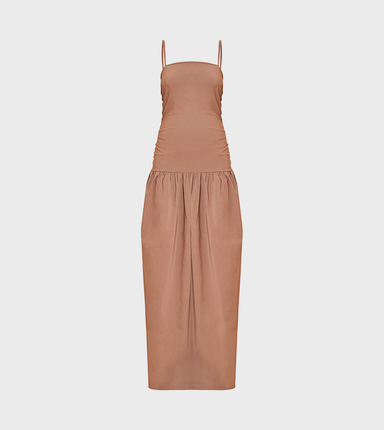 Stretch Strappy Ruched Maxi Dress