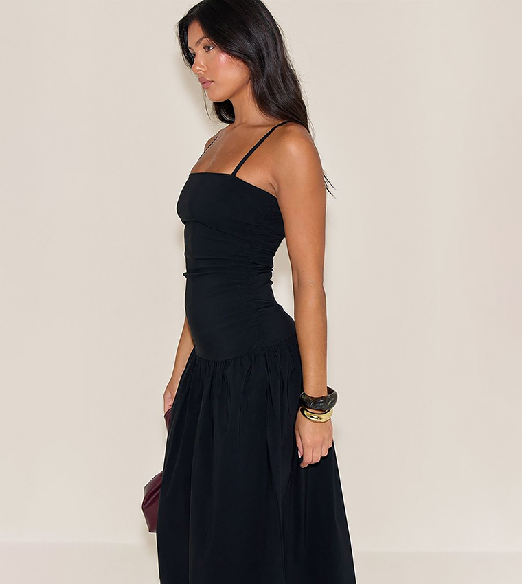 Stretch Strappy Ruched Maxi Dress