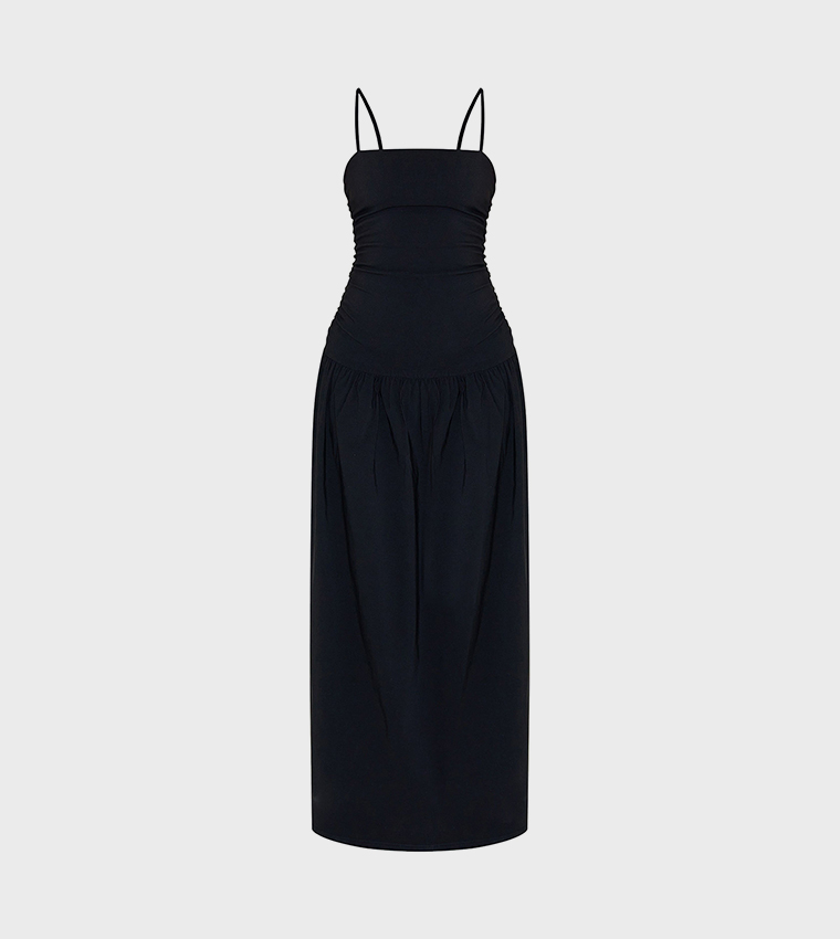 Stretch Strappy Ruched Maxi Dress
