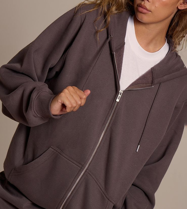 Solid Cotton Fleece Hooded Jacket