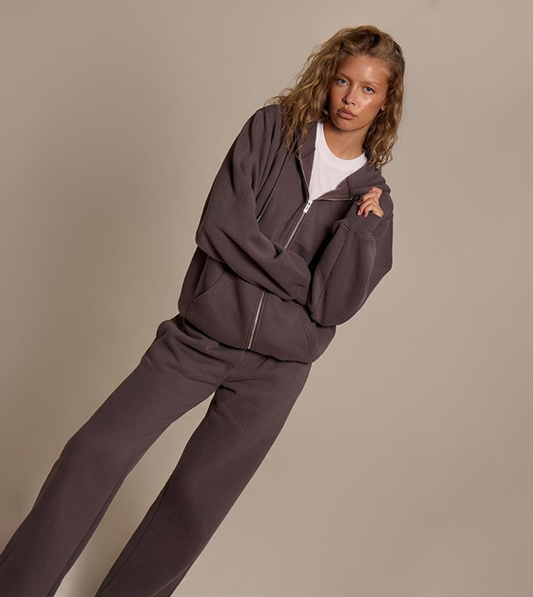 Solid Cotton Fleece Hooded Jacket