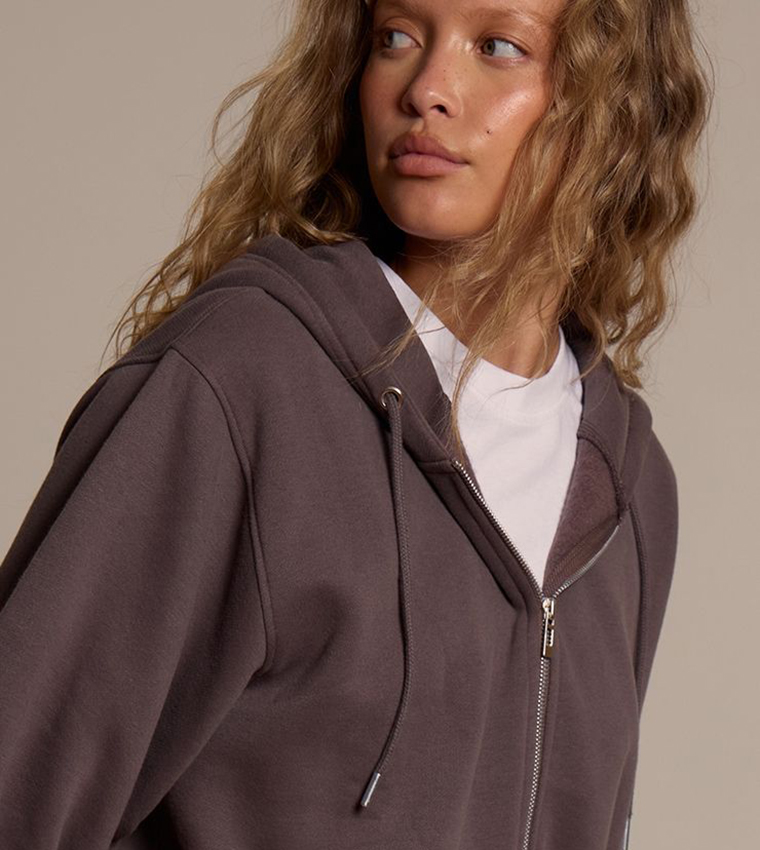 Solid Cotton Fleece Hooded Jacket