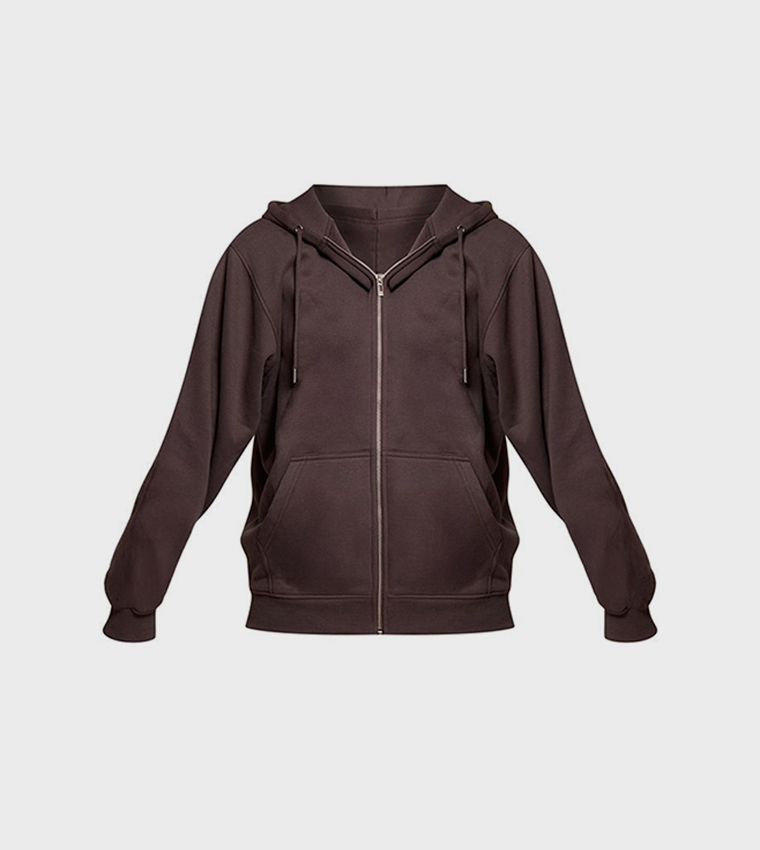 Solid Cotton Fleece Hooded Jacket