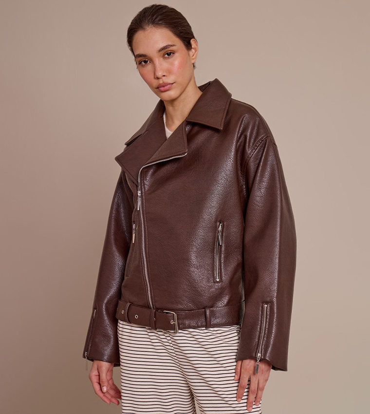 Faux Leather Oversized Biker Jacket