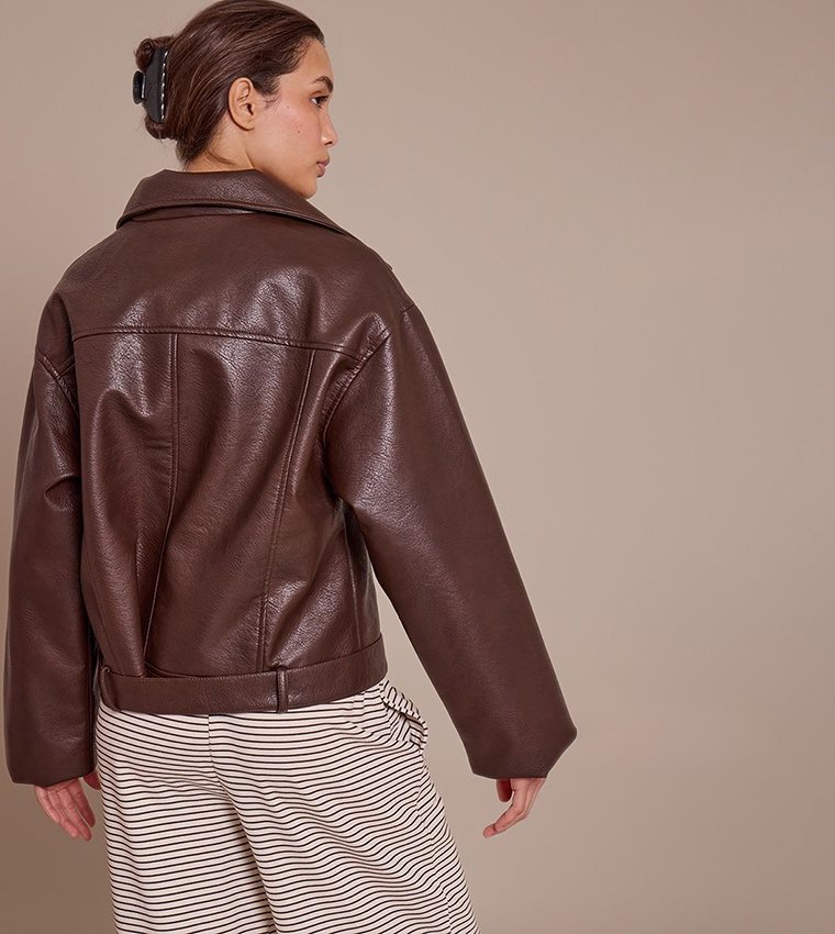 Faux Leather Oversized Biker Jacket
