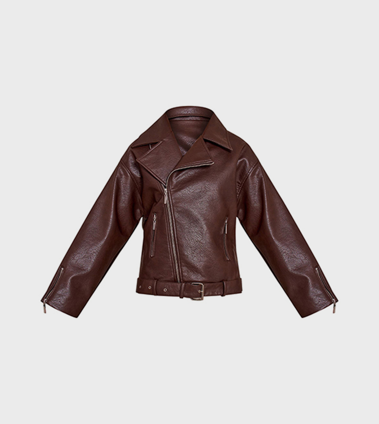 Faux Leather Oversized Biker Jacket