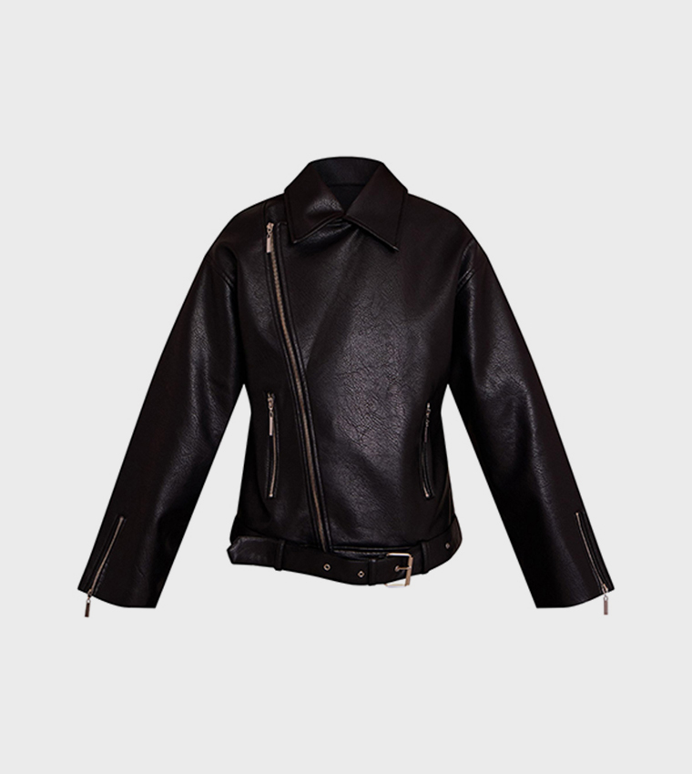 جاكيت بيكر اوفرسايز جلد صناعي 