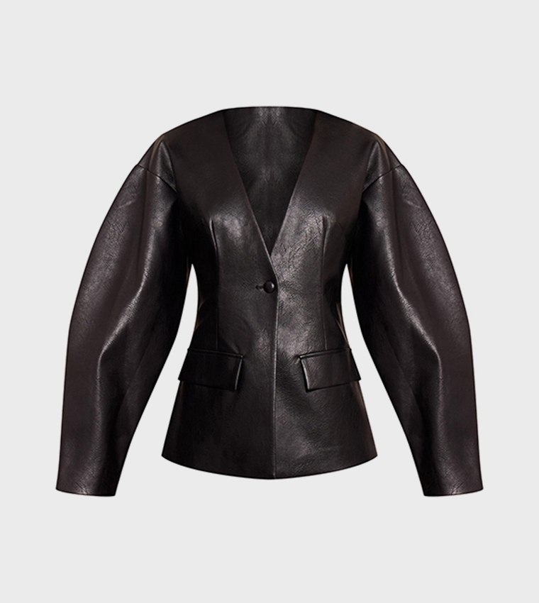 Leather Look Cinched Waist Blazer