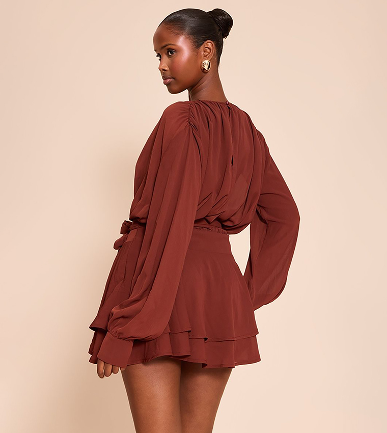 Chiffon Belt Wrap Shift Mini Dress