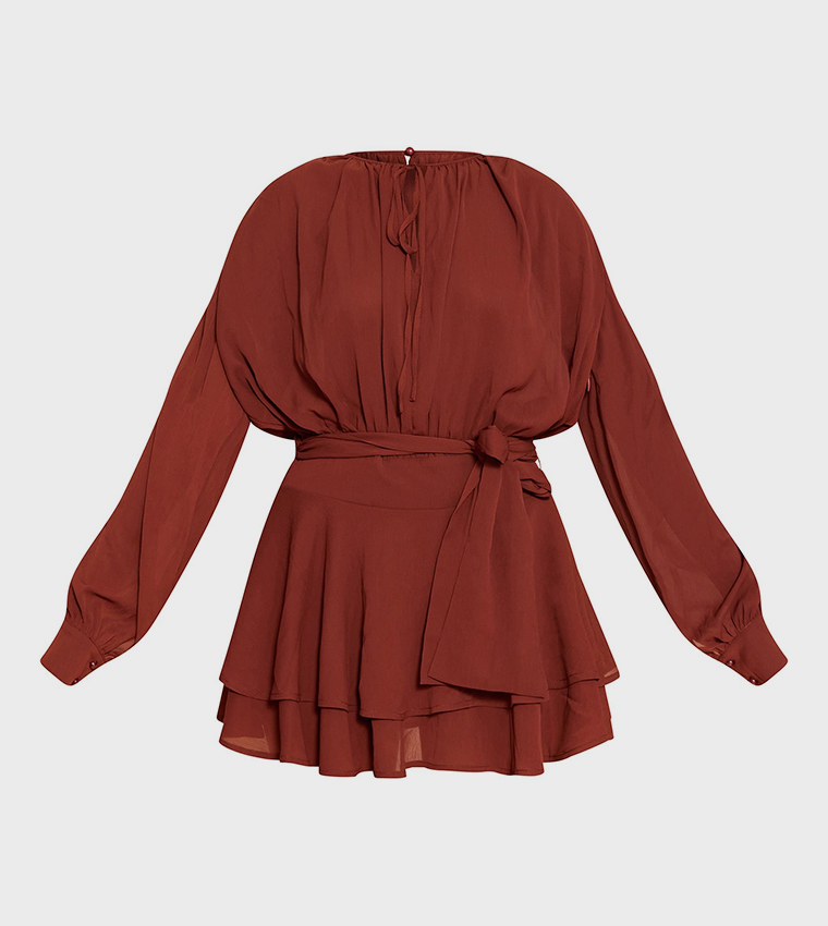 Chiffon Belt Wrap Shift Mini Dress