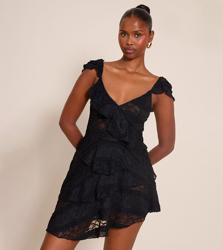 black lace ladder detail frill hem bodycon dress Plt Black Pleated Detail Frill Hem Bodycon Dress Buy Black Lace Ladder  Detail Frill Hem Bodycon