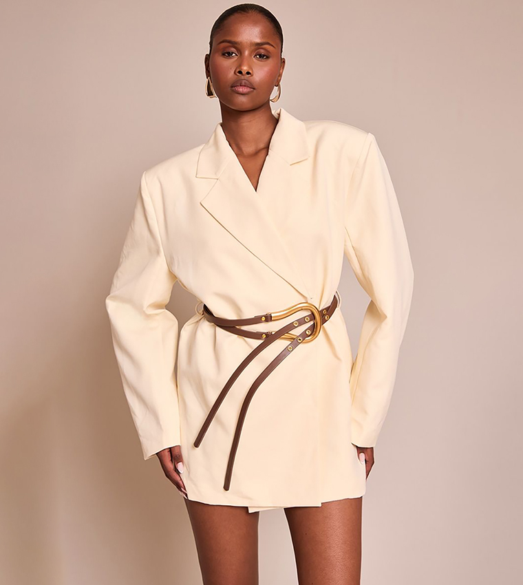 Solid Belt Mini Blazer Dress