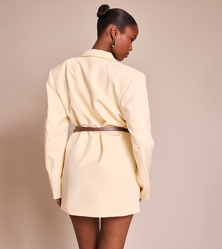 Solid Belt Mini Blazer Dress