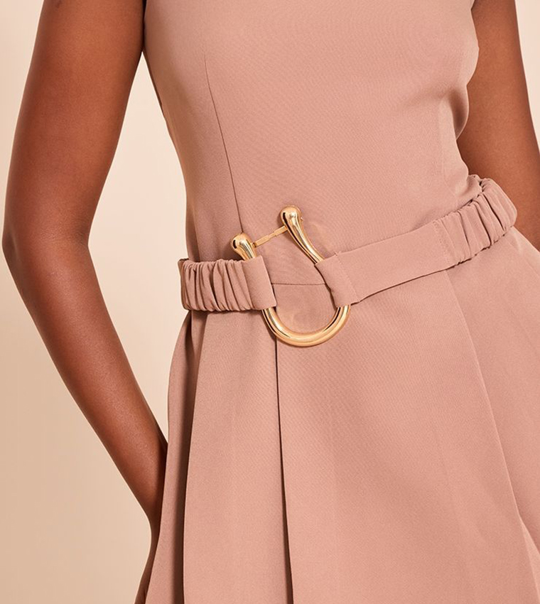 Belt Detail Pleated Shift Mini Dress